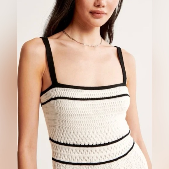 Abercrombie & Fitch Women's Cream Black Crochet Style Boho Maxi Dress - Picture 3 of 16